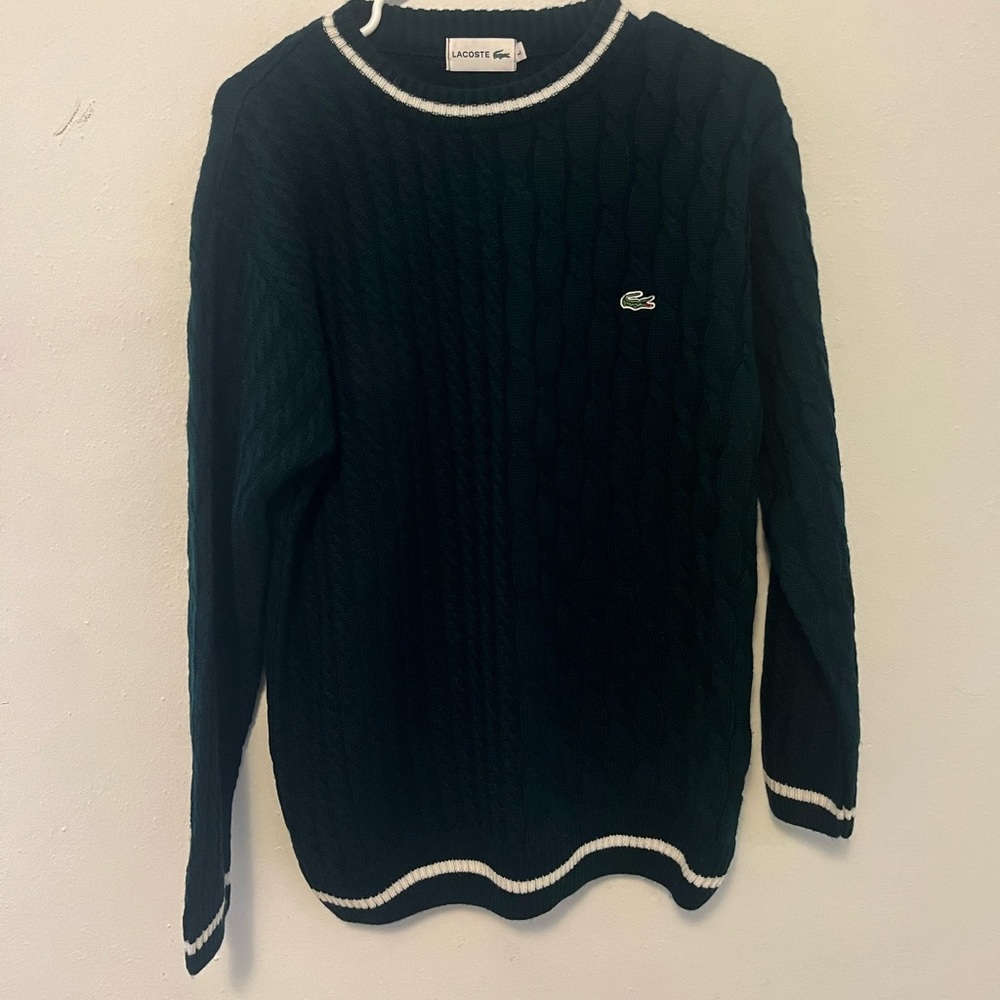 Lacoste Cable Knit Green/White Crewneck Sweater Men’s Size Large
